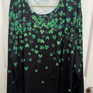 Women's Black and Green Clover Top